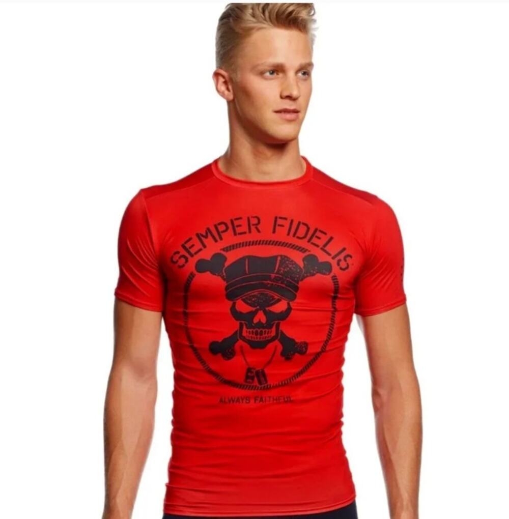 Under Armour Red US Marines Compression Shirt Semper Fidelis Men's SIZE Large